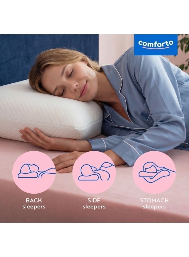 Comforto White Royal Memory Foam Pillow Large Size 70x45x14 Orthopedic Bed Pillow for Side Sleepers Cervical Neck Support Pillow for Luxury Comfort and Pain Relief - Image 2